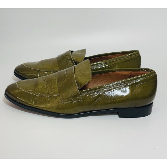 Angel Alarcon Patent Leather Square-Toe Flats moccasins OLIVE  Size 41/10 - Picture 3 of 15